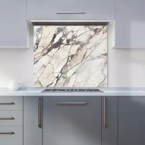 Off White Marble Effect Premium Glass Kitchen Splashback W600mm x H600mm