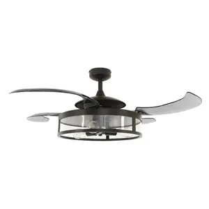 122 Cm Ceiling Fan Adilene With Remote Control Black with Transparent Blades