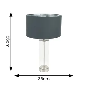 ValueLights Balan Glass with Chrome Table Lamp and Charcoal with Metallic Chrome Inner Lamp Shade