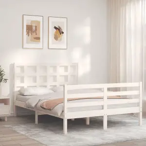 Berkfield Bed Frame with Headboard White 140x190 cm Solid Wood