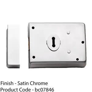 Traditional Rim Deadlock & SNIB 105 x 81mm Satin Chrome Door Lock Outdoor Gate