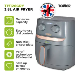 Tower Vortx Air Fryer with Manual Controls, 1500W, 3.8L Grey