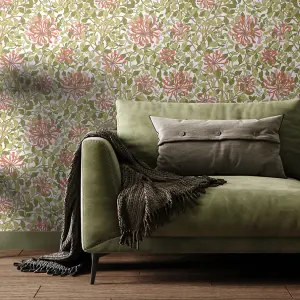 Hoopla Walls Honeysuckle Leaf Trail Coral Pink Smooth Matt Wallpaper