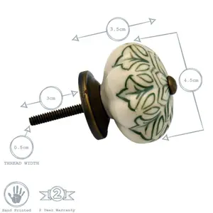 Nicola Spring - Floral Ceramic Cabinet Knobs - Pack of 6