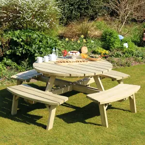 Zest Rose Round Wooden Picnic Table Garden Bench Seat FSC 8 Seater