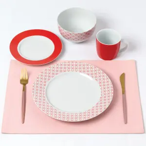 16pc Geo Red & White Dinner Set