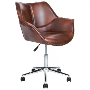 Desk Chair Faux Leather Dark Brown NEWDALE