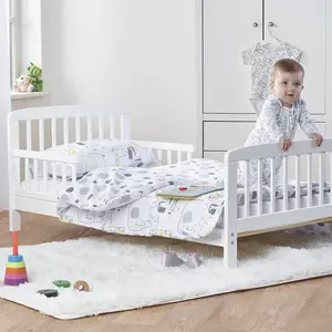 Kinder Valley 7 Piece Toddler Bed Bundle White with Pocket Sprung Mattress - Safari Friends Bedding