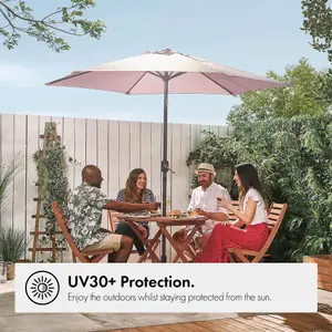 VonHaus Parasol 2.7M, Garden Umbrella, Sun Shade Canopy with Hand Crank, Tilt Function, UV30+ Protection, Air Vent, Steel Frame