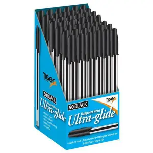 Tiger Stationery Ultra Glide Ballpoint Ink Pens Black (Box of 50)