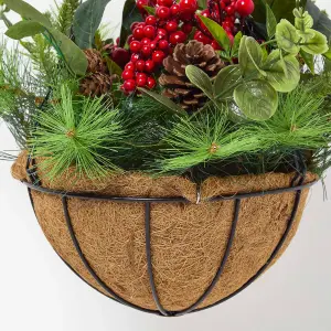 Homescapes Artificial Winter Woodland and Eucalyptus Hanging Basket