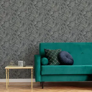 Boutique Paradise Black Leaves Smooth Wallpaper