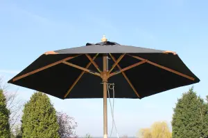 Hardwood Garden Parasol Umbrella - 2M Wide -(Black)