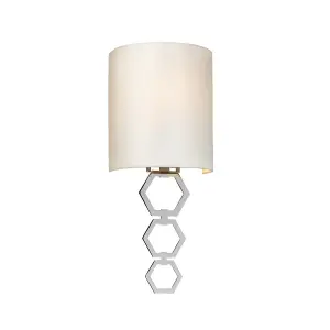 Elstead Clark Small 1 Light Wall Light, Polished Chrome, Ivory Faux Silk Shade