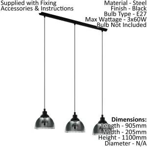 Pendant Ceiling Light Colour Black Shade Black Transparent Glass Vaporized E27 3x60W