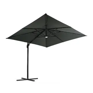 Dark Grey Garden Square Cantilever Parasol with Solar-Powered LED Lights