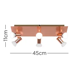 ValueLights Consul Copper Ceiling Bar Spotlight and GU10 Spotlight LED 5W Warm White 3000K Bulbs