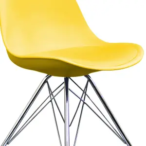 Soho White and Yellow Plastic Dining Chair with Chrome Metal Legs