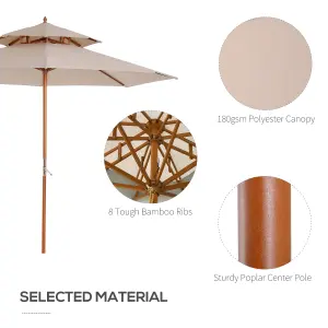 Outsunny Garden Wood Patio Parasol Sun Shade Outdoor Umbrella Canopy Beige