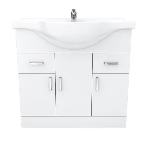 Nes Home 850mm Floorstanding 3 Door Basin Vanity Unit White