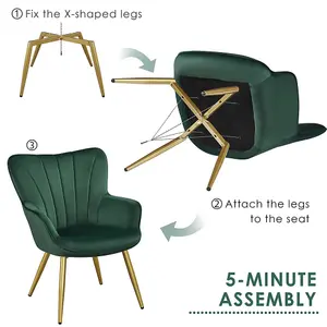 Yaheetech Green Upholstered Velvet Armchair with Wing Side