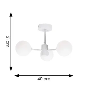 ValueLights Marlow Oyster Grey 3 Way Ceiling Light with White Frosted Glass Globe Lampshades