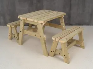 Victoria wooden picnic bench and table set, rounded outdoor dining set (4ft, Natural finish)