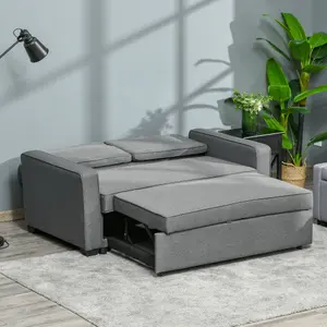 HOMCOM Modern 2 Seater Sofa Bed Click Clack Couch Sleeper for Living Room Grey