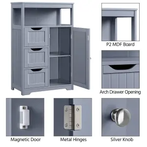 Yaheetech Grey Bathroom Floor Cabinet Storage Organizer w/ Drawers and Shelves