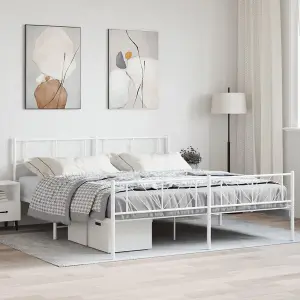 Berkfield Metal Bed Frame with Headboard and Footboard White 200x200 cm