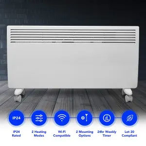 Smart Wifi Electric Panel Heater 2000W Timer Wall Mounted & Floor Stand White