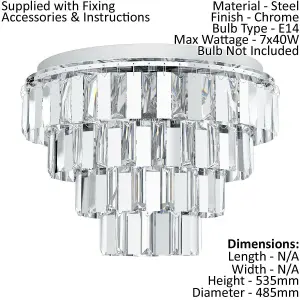 Flush Ceiling Light Colour Chrome Shade Tiered Clear Crystals Bulb E14 7x40W