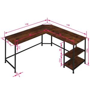 Desk Hamilton - corner unit, shelf with 2 storage compartments - Industrial wood dark, rustic