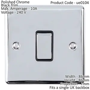 1 Gang Single INTERMEDIATE Light Switch CHROME & Black 10A Metal Rocker