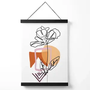 Rose Floral Line Art with Boho Purple and Orange Shapes Medium Poster with Black Hanger