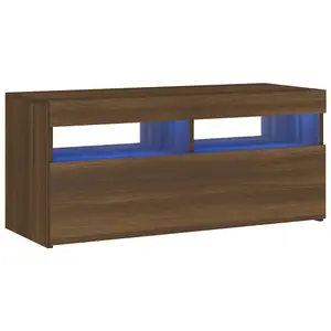 Berkfield TV Cabinet with LED Lights Brown Oak 90x35x40 cm