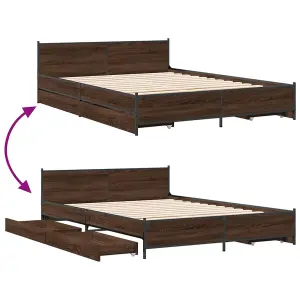 Berkfield Bed Frame with Drawers without Mattress Brown Oak 135x190 cm Double