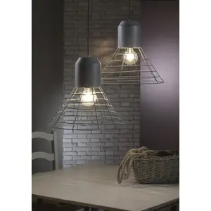 Luminosa Jerry Wide Wire Frame Pendant Ceiling Light, Urban Grey