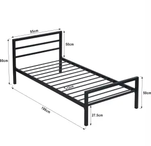 City Metal Bed Frame in Black Finish with Economy Spring Mattress, 3FT Single