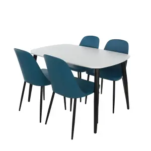 Core Products Aspen White 120cm Rectangular Dining Table with 4 Blue Plastic Duo Design Chairs