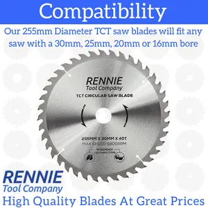 255mm x 40T TCT Circular Wood Saw Blade. Fits Bosch Makita Dewalt Circular Saws Etc