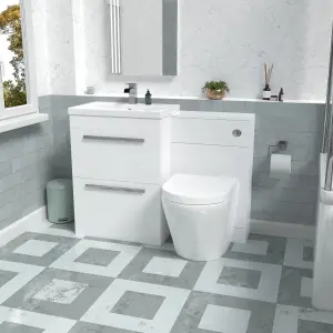 Nes Home 1100mm White Basin Vanity Cabinet, WC Unit & Back To Wall Toilet