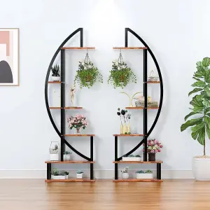 Garden 2 Pcs Brown Rustic Crescent Plant Stand