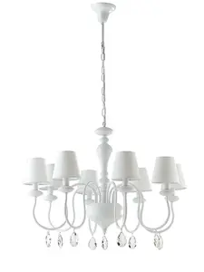 Luminosa ARTHUR 8 Light Chandeliers with Shades White, Fabric Lampshade 88x60cm