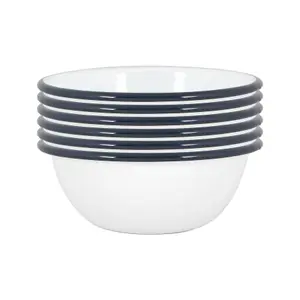 Argon Tableware - White Enamel Bowls - 16cm - Navy - Pack of 12