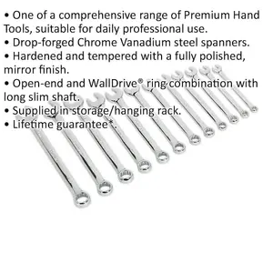 12-Piece Metric Combination Spanner Set - 8mm to 19mm with Storage Rack