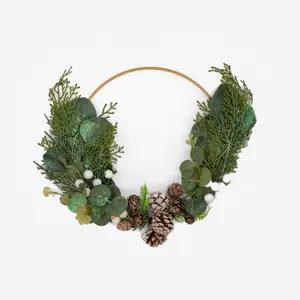 Hanging Pre-Lit Wreath with Pinecones & Sage