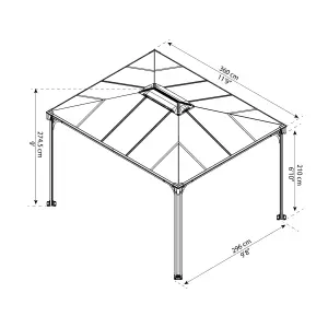 Palram - Canopia Martinique Grey Rectangular Gazebo, (W)3.6m (D)2.96m - Assembly required