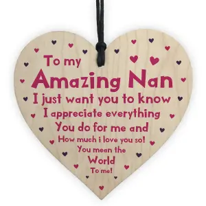 Red Ocean Amazing Nan Mothers Day Birthday Gift For Her Wooden Heart Gift For Nan Nanny