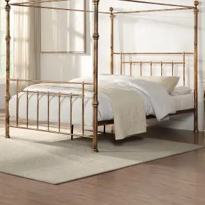 Welwyn Vintage Victorian 4 Poster Antique Brass Metal Bed Frame - Small Double/Double/King